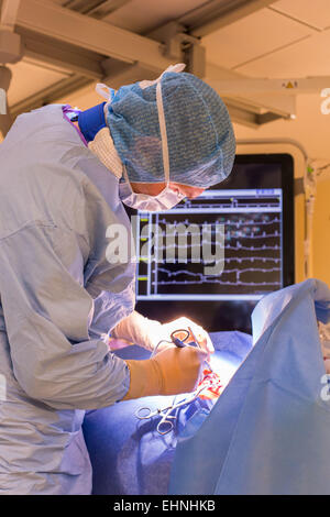 Automatic defibrillator implantation, Limoges hopital, France. Stock Photo