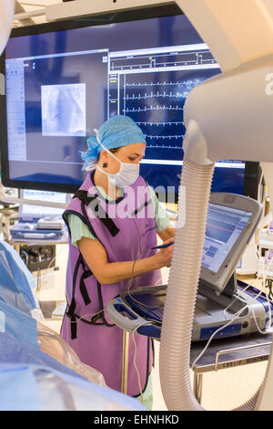 Pacemaker implantation, Limoges hospital, France. Stock Photo