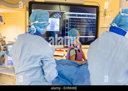 Automatic defibrillator implantation, Limoges hopital, France. Stock Photo