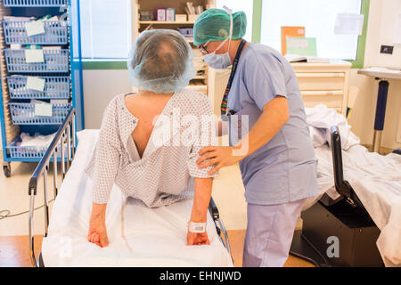 Nurse and patient, Operating room, Bordeaux hospital, France. Stock Photo