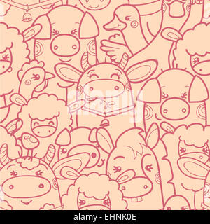 Cute farm animals seamless pattern background Stock Photo