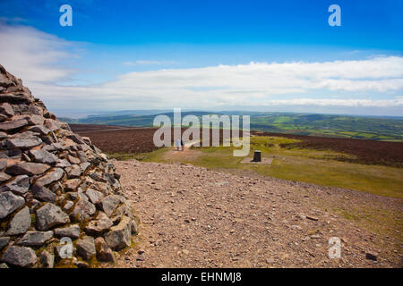 The impressive summit cairn on Dunkery Beacon 1,705ft - the highest point on Exmoor and Somerset, England, UK Stock Photo