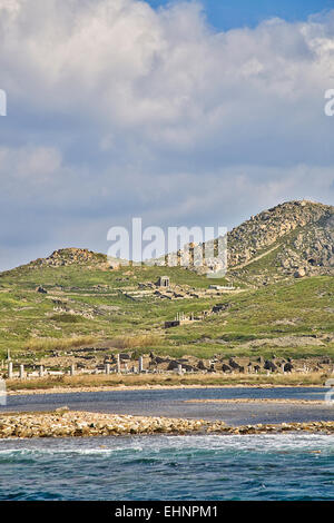 Delos is a sacred greekIsland near Mykonos where the gods Artemis and Apollo are said to have been born. Stock Photo