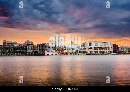 Savannah, Georgia, USA downtown riverfront skyline. Stock Photo