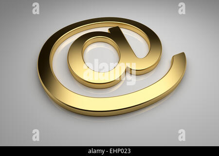 3D rendering of a shiny gold email icon in the air with a man holding ...
