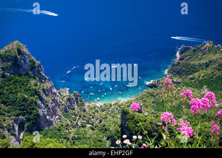 Stunning views of the Faraglioni Rocks from the top of Monte Solaro, Capri, Bay of Naples, Italy Stock Photo