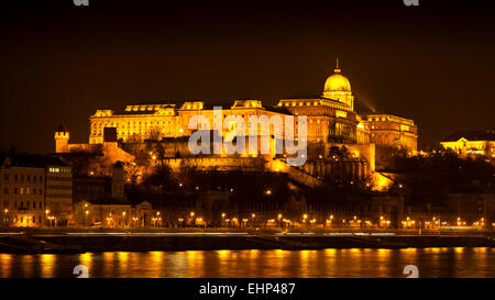 Buda Castle or Budapest Royal Palace at night, Castle Hill, Budapest, Hungary Stock Photo