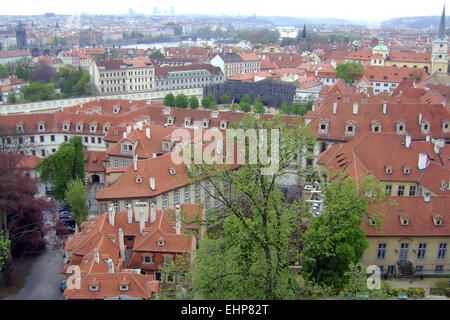 View of the rooftops of the old and well-preserved city of Prague. Stock Photo