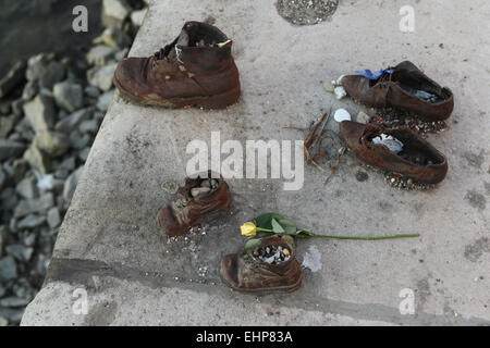Shoes on the Danube Bank. Memorial in honor to the Jews who were shot on the Danube Bank in 1944-1945 in Budapest, Hungary. Stock Photo