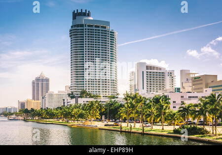 Collins Canal and buildings in Miami Beach, Florida. Stock Photo