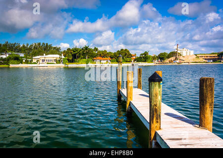 Dock in Collins Canal in Miami Beach, Florida. Stock Photo