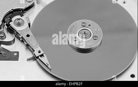 Open computer hard drive on white background Stock Photo