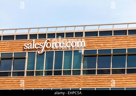 A building and logo for Salesforce.com a cloud computing company headquarterd in San Francisco California Stock Photo