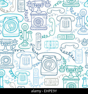 Vintage and modern telephones seamless pattern background Stock Photo