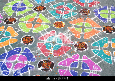 Colorful rangoli with flowers and cow dung .a folk art in india Stock ...