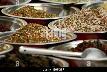 Indian food ingredients in street side shop Stock Photo