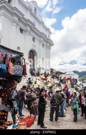 On the front of the Santo Tomas church in Chichicastenango, Guatemala Stock Photo