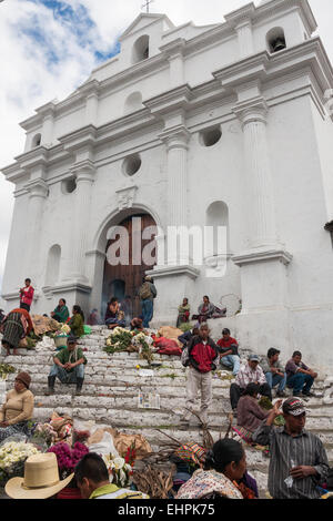 On the front of the Santo Tomas church in Chichicastenango, Guatemala Stock Photo