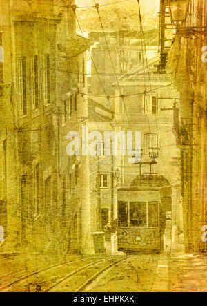 vintage image of traditional lisbon tram Stock Photo