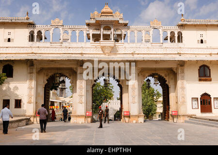 The gates to the Udaipur City Palace and Museum. Stock Photo