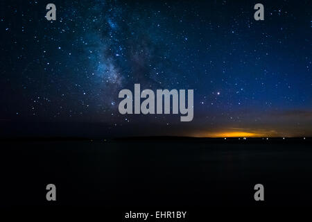 The Milky Way over the Atlantic Ocean, seen from Acadia National Park, Maine. Stock Photo