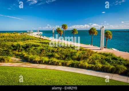 Walkway and view of the Atlantic Ocean at South Pointe Park in Miami Beach, Florida. Stock Photo