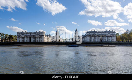 Greenwich's Old Royal Naval College, seen from the river Thames, London Stock Photo