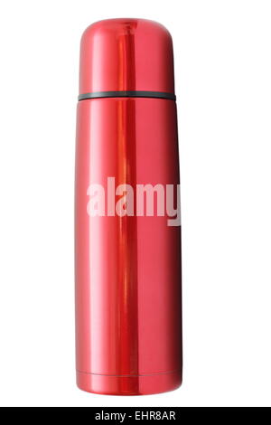 closed red thermos isolated over white background Stock Photo