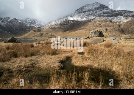 Crib Goch from Llyn Llydaw, Snowdonia National park, Wales, UK Stock Photo