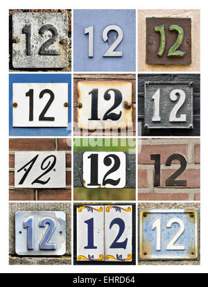 Number 12 - Collage of House Numbers Twelve Stock Photo