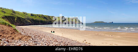 Rhossili beach and Worms Head, Gower, South Wales Stock Photo