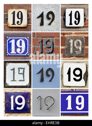 Number 19 - Collage of House Numbers Nineteen Stock Photo