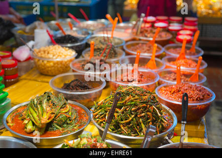 Asia, Republic of Korea, South Korea, Jeju island, Dongmun traditional market, kimchi pickled vegetables Stock Photo
