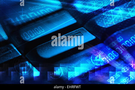 Keyboard with glowing programming codes Stock Photo