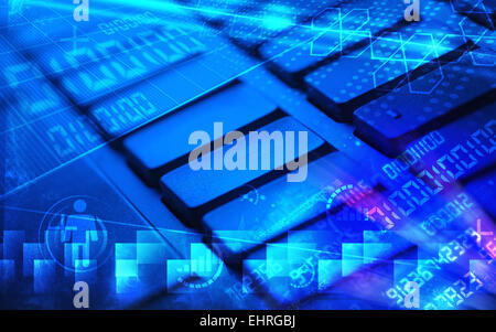 Keyboard with glowing programming codes Stock Photo