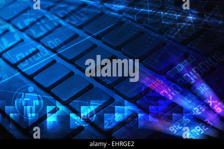 Keyboard with glowing programming codes Stock Photo