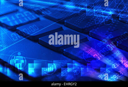 Keyboard with glowing programming codes Stock Photo