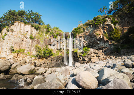 Asia, Republic of Korea, South Korea, Jeju island, Seogwipo city, Jeongbang waterfall cascading into the sea Stock Photo
