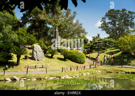Argentina, Buenos Aires, Retiro, Japanese Garden, Jardin Japones, pagoda on island Stock Photo