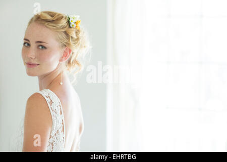 Portrait of bride in domestic room Stock Photo