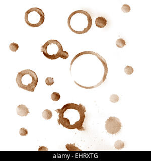 Coffee cup stains and drops marks on white background Stock Photo