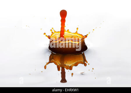 Brown liquid splash of coffee or cola isolated on white background Stock Photo