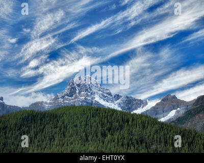 Waterfall Lakes and House Peake with snow and clouds. . Banff National Park. Alberta, Canada Stock Photo