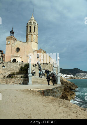 San Bartolomé y Santa Tecla church in seaside resort of Sitges, Catalonia, Spain Stock Photo