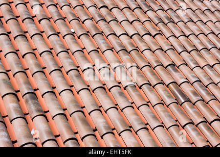 Closeup of red clay roof tiles Stock Photo