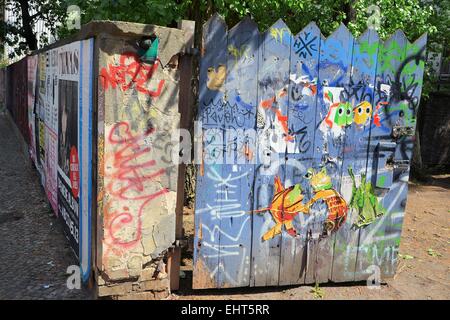 painted wooden gate on a street in Berlin Stock Photo