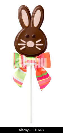 Chocolate Easter Bunny Lollipop isolated on white Stock Photo