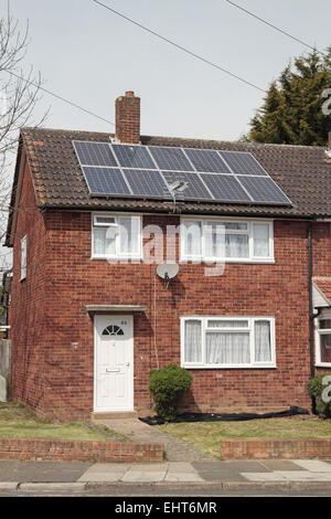 Solar panels on the roof of a residential home in Greenford, Middx,UK. Stock Photo