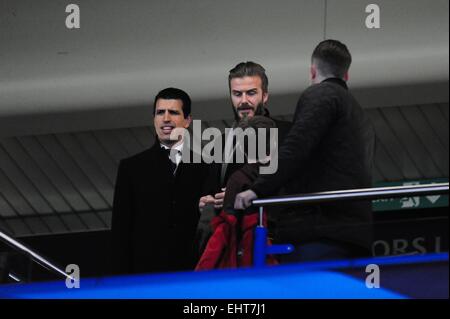 David BECKHAM et son fils - 11.03.2015 - Chelsea/Paris Saint Germain - 1/8Finale Champions League.Photo : Johnny Fidelin/Icon Sport Stock Photo