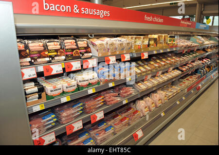 Pre-packed meat in a Morrisons local supermarket store Stock Photo